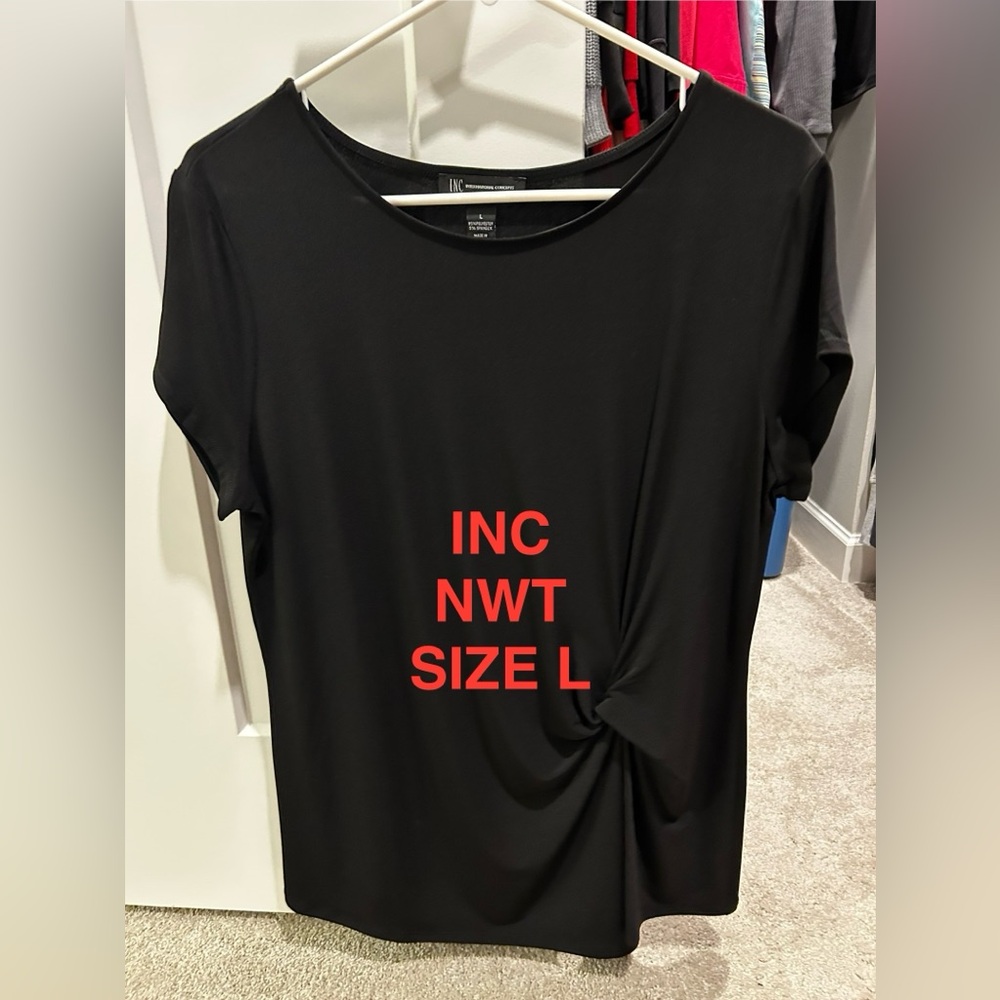INC International Concepts Women's Black Short Sleeve Top